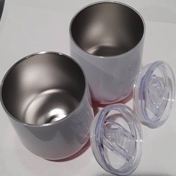 SET OF 2 STAINLESS BEVERAGE CUPS WITH LIDS - BRAND NEW - Picture 1 of 4
